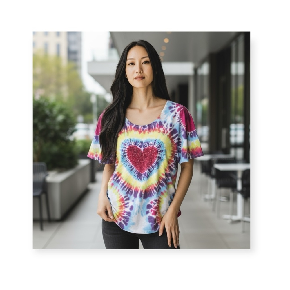 Hot Choco ❤︎︎ Crystal Heart Butterfly Tunic Top Tee Shirt ❤︎︎ Pink Tie Dye ❤︎︎ M